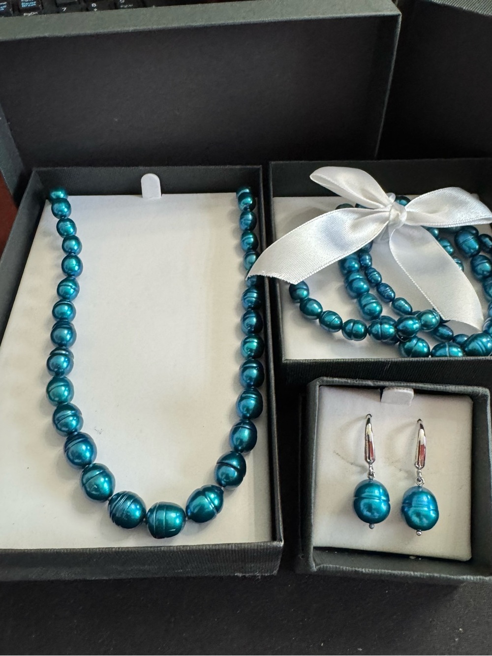 Honora Caribbean Blue Pearl Necklace, Multi Bracelets & .925 Earrings Set